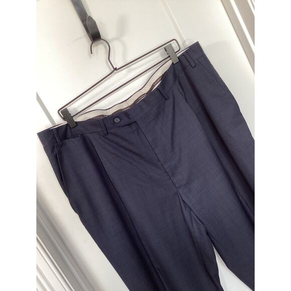 Canali Men's 100% Pure Wool Flat Front Dress Pants Business Navy Blue Size 39 - Picture 2 of 10